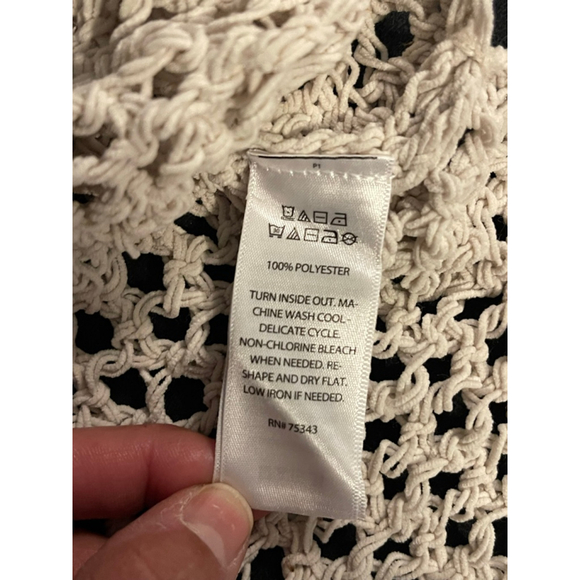 Artelier Nicole Miller Open Knit Hoodie Sweater Cream Boho Beach Cover Up M - Picture 5 of 5